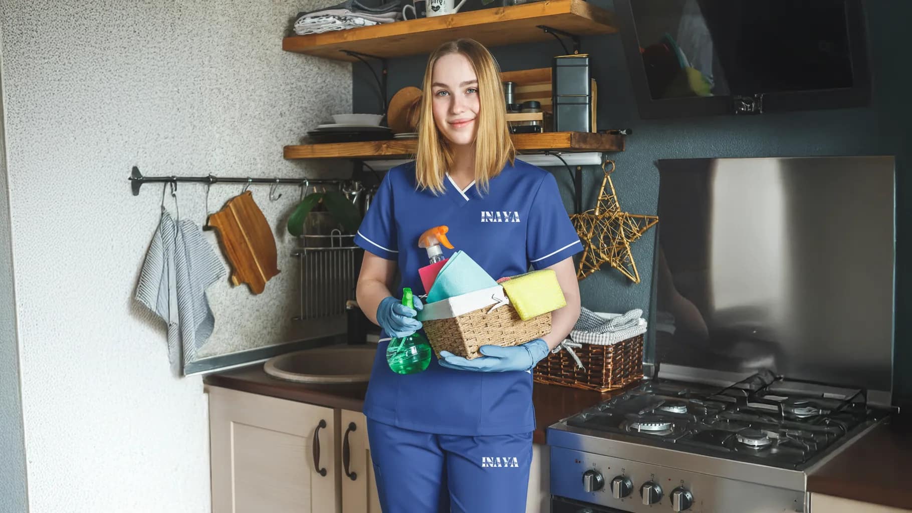 Maid setting sofa and cushions